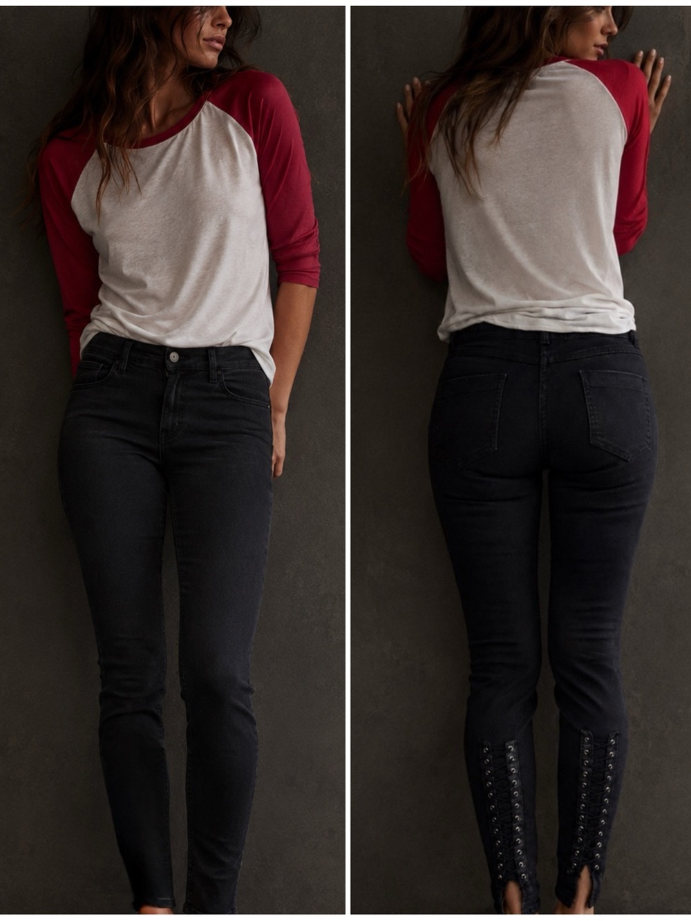 CACHE Black Lace-Up Back Skinny Stretchy Mid-Rise Jeans Size 2